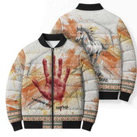 Native American Red Handprint Bomber Puffer Jacket Watercolor Paint Splash and Brave Horse Art - Wonder Print Shop