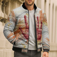 Native American Red Handprint Bomber Puffer Jacket Watercolor Paint Splash and Brave Horse Art - Wonder Print Shop