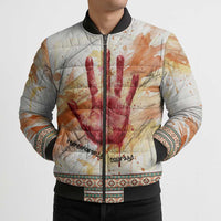 Native American Red Handprint Bomber Puffer Jacket Watercolor Paint Splash and Brave Horse Art - Wonder Print Shop
