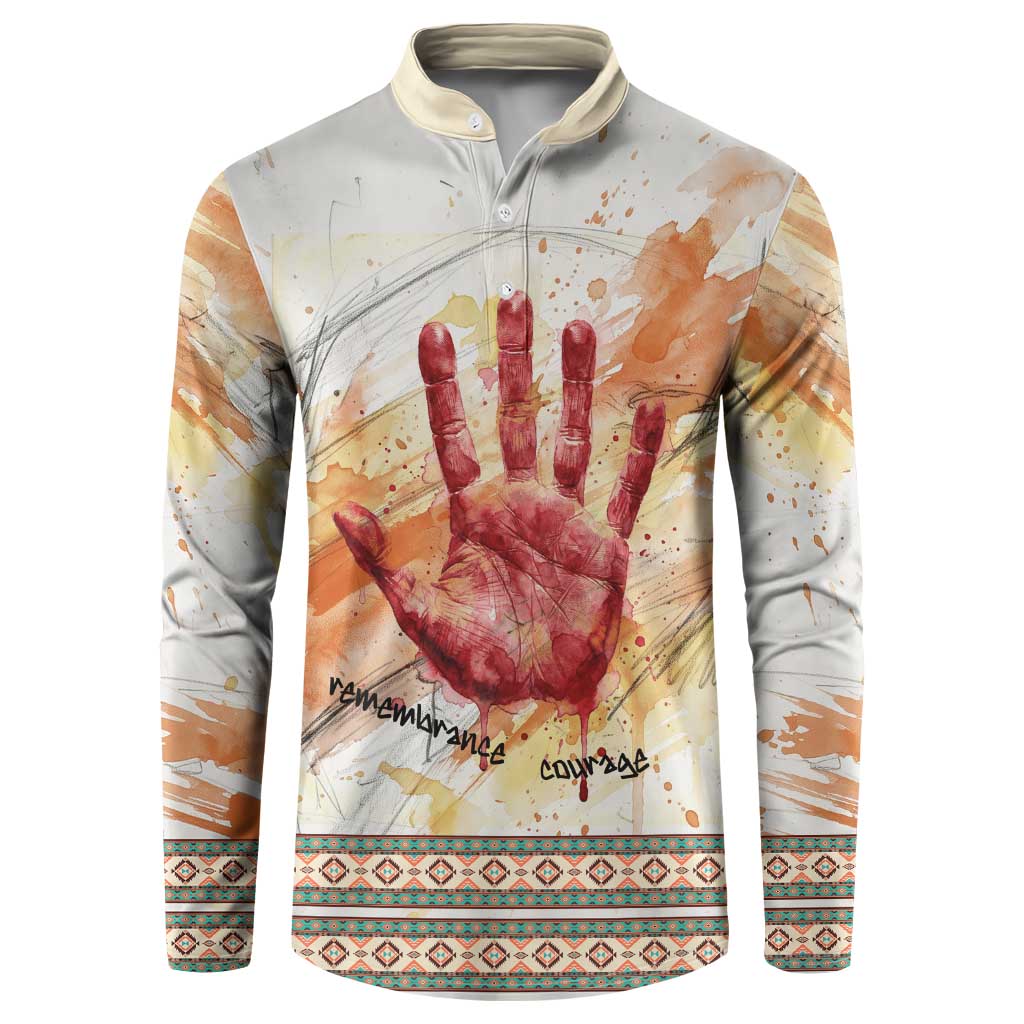 Native American Red Handprint Button Sweatshirt Watercolor Paint Splash and Brave Horse Art - Wonder Print Shop