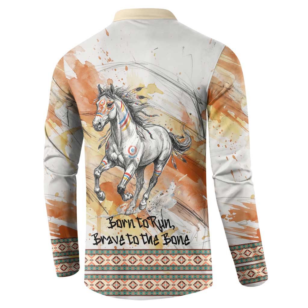 Native American Red Handprint Button Sweatshirt Watercolor Paint Splash and Brave Horse Art - Wonder Print Shop