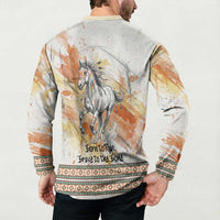 Native American Red Handprint Button Sweatshirt Watercolor Paint Splash and Brave Horse Art - Wonder Print Shop