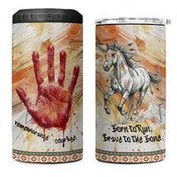 Native American Red Handprint 4 in 1 Can Cooler Tumbler Watercolor Paint Splash and Brave Horse Art - Wonder Print Shop