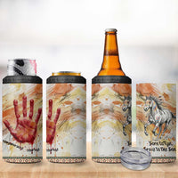 Native American Red Handprint 4 in 1 Can Cooler Tumbler Watercolor Paint Splash and Brave Horse Art - Wonder Print Shop