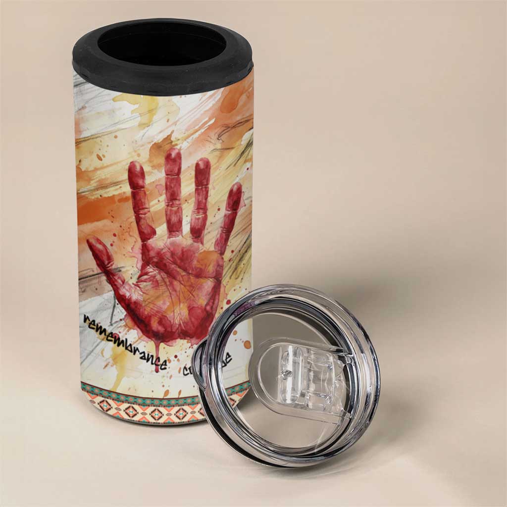 Native American Red Handprint 4 in 1 Can Cooler Tumbler Watercolor Paint Splash and Brave Horse Art - Wonder Print Shop