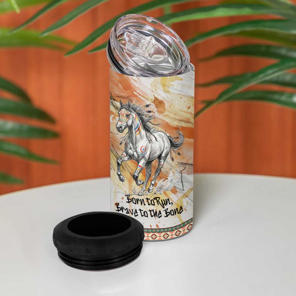 Native American Red Handprint 4 in 1 Can Cooler Tumbler Watercolor Paint Splash and Brave Horse Art - Wonder Print Shop