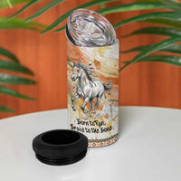 Native American Red Handprint 4 in 1 Can Cooler Tumbler Watercolor Paint Splash and Brave Horse Art - Wonder Print Shop