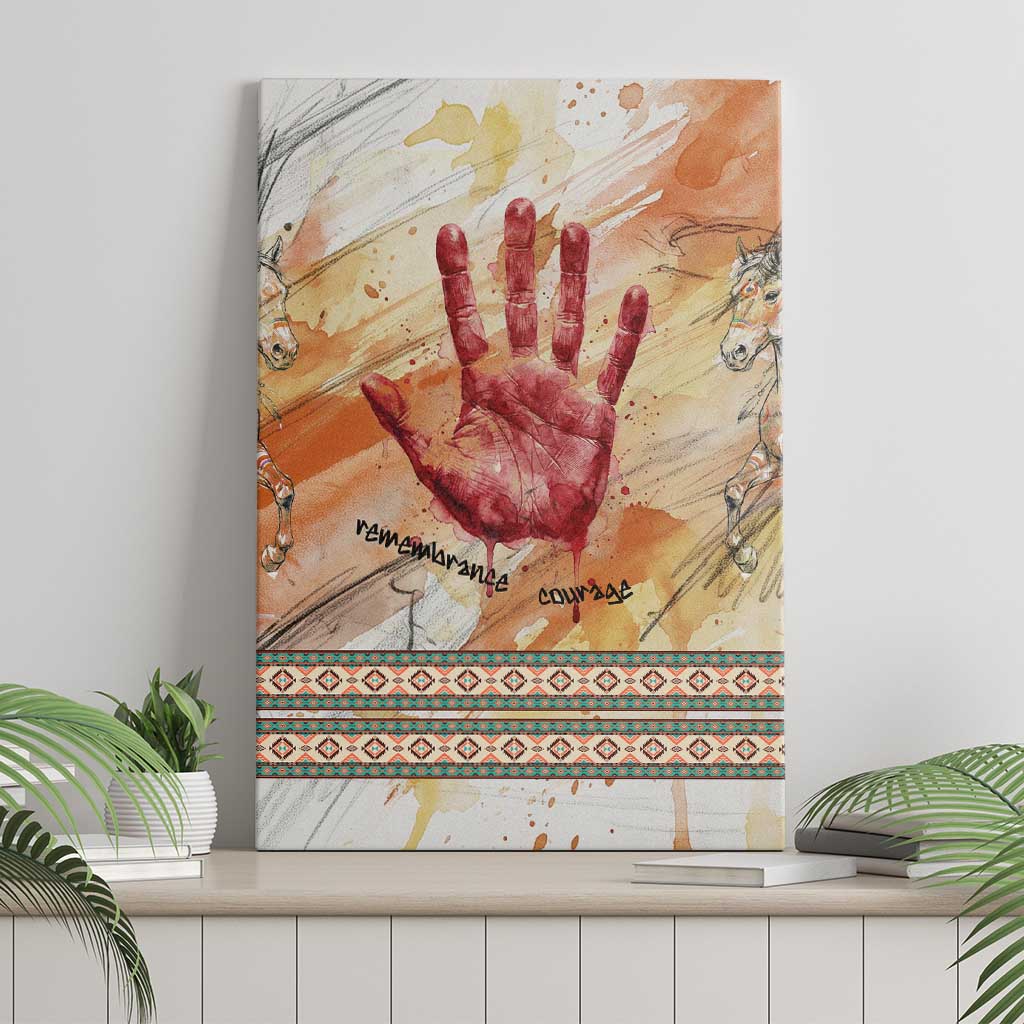 Native American Red Handprint Canvas Wall Art Watercolor Paint Splash and Brave Horse Art - Wonder Print Shop