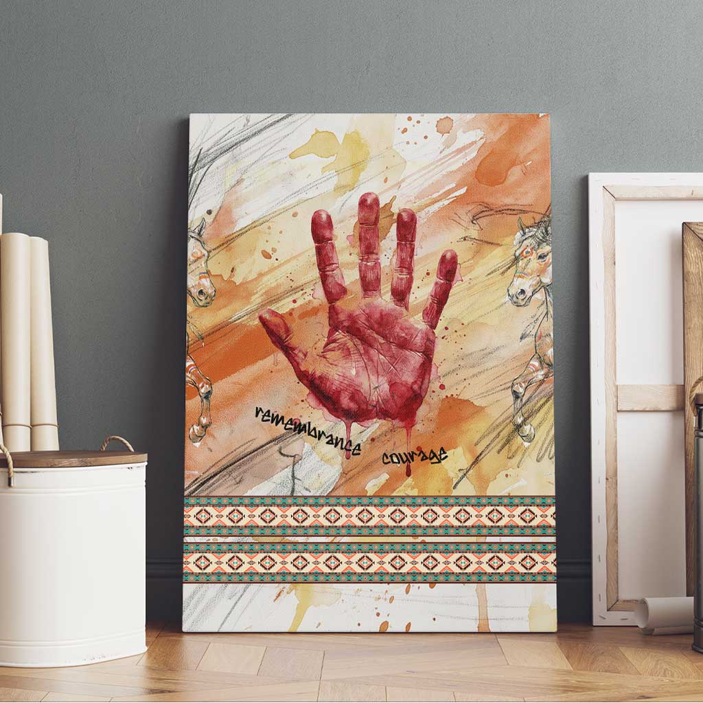 Native American Red Handprint Canvas Wall Art Watercolor Paint Splash and Brave Horse Art - Wonder Print Shop
