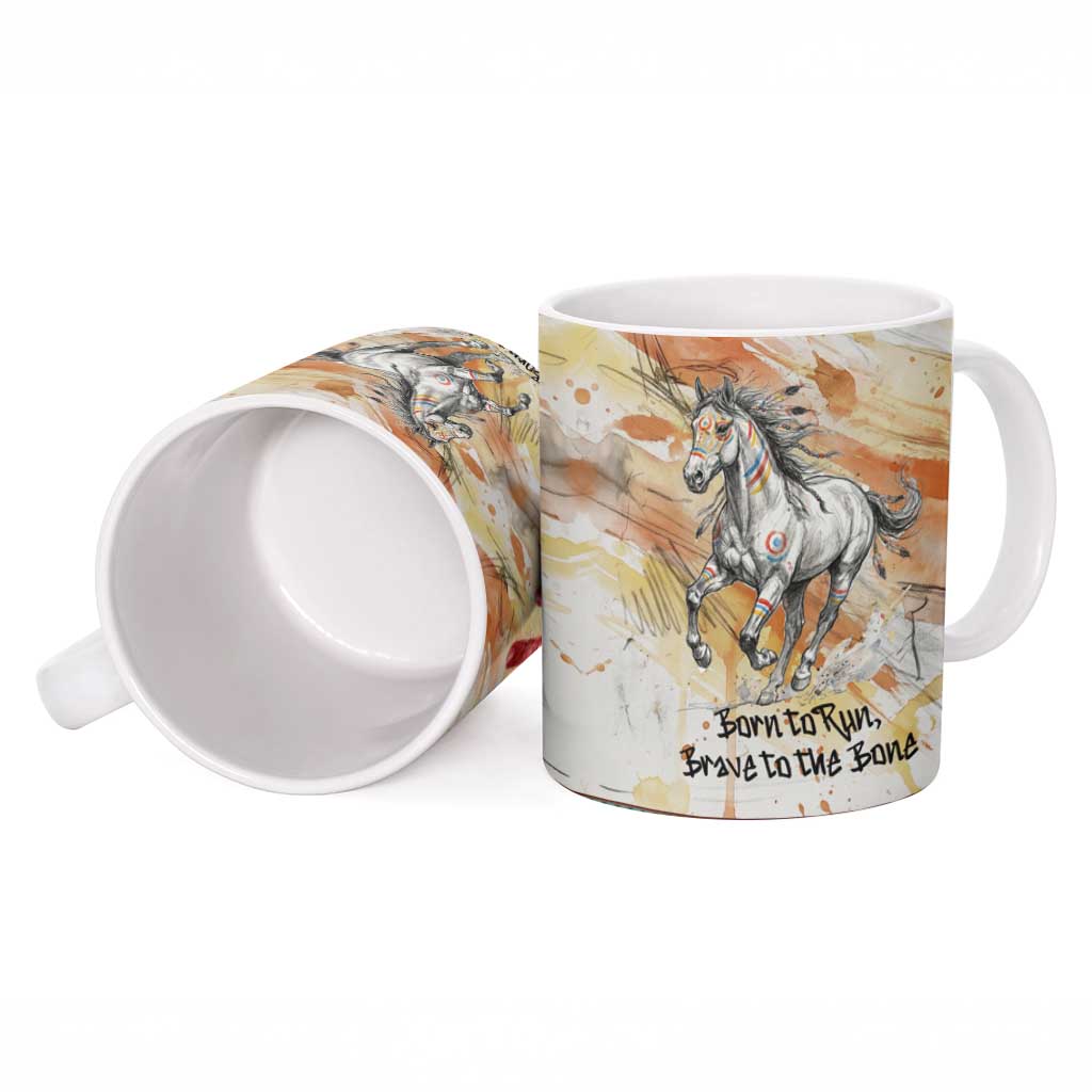 Native American Red Handprint Ceramic Mug Watercolor Paint Splash and Brave Horse Art - Wonder Print Shop