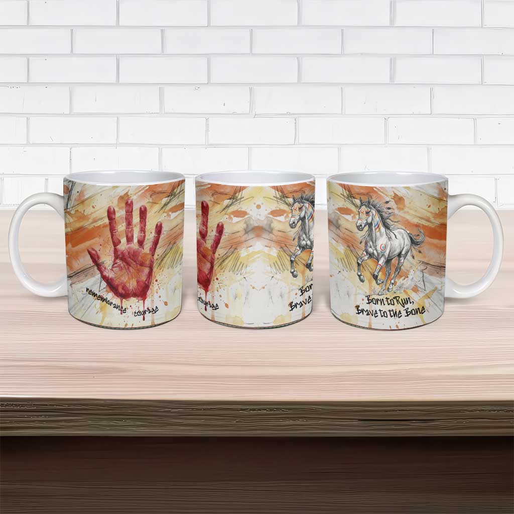 Native American Red Handprint Ceramic Mug Watercolor Paint Splash and Brave Horse Art - Wonder Print Shop