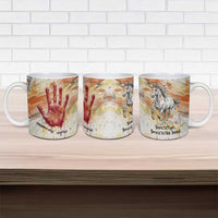 Native American Red Handprint Ceramic Mug Watercolor Paint Splash and Brave Horse Art - Wonder Print Shop