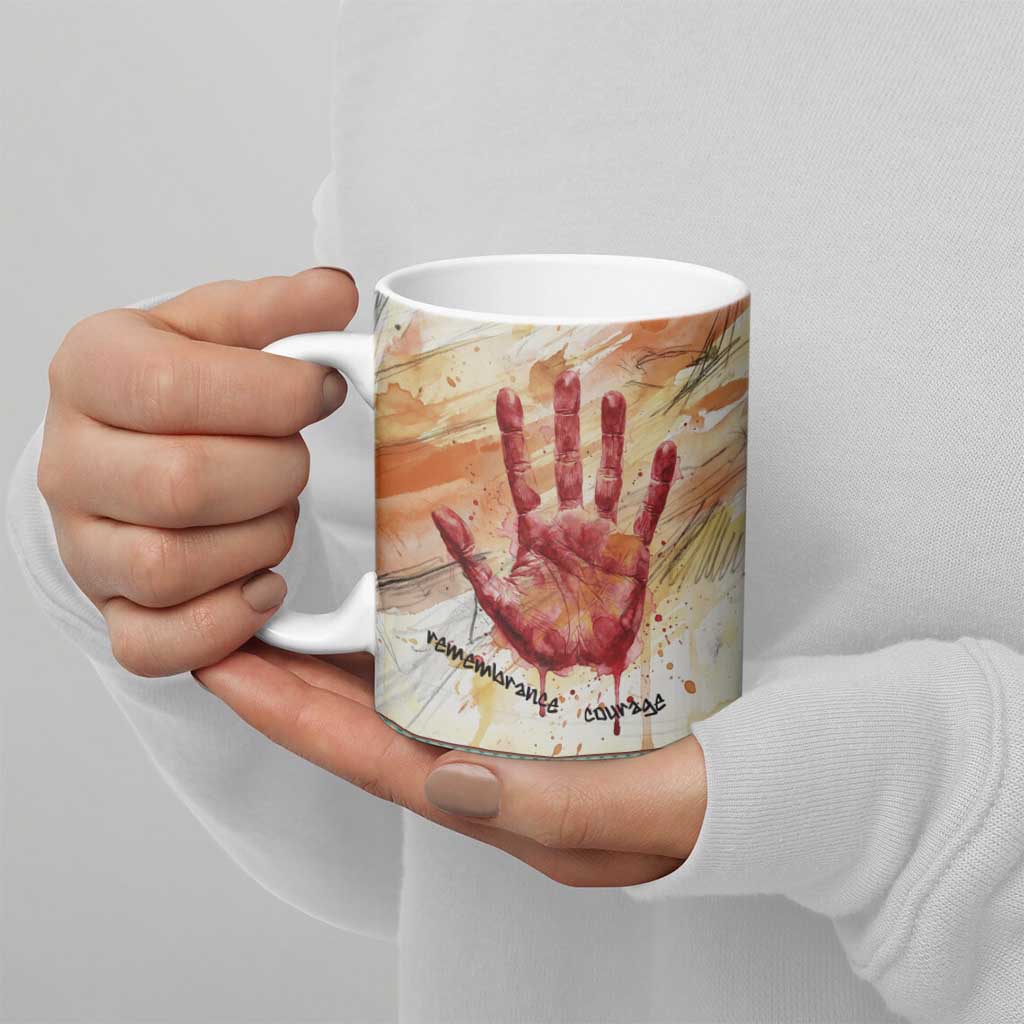 Native American Red Handprint Ceramic Mug Watercolor Paint Splash and Brave Horse Art - Wonder Print Shop