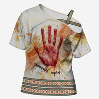 Native American Red Handprint Cross Shoulder Shirt Watercolor Paint Splash and Brave Horse Art - Wonder Print Shop