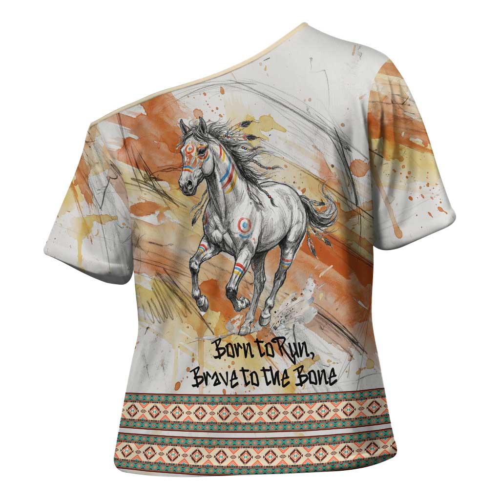 Native American Red Handprint Cross Shoulder Shirt Watercolor Paint Splash and Brave Horse Art - Wonder Print Shop
