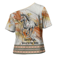 Native American Red Handprint Cross Shoulder Shirt Watercolor Paint Splash and Brave Horse Art - Wonder Print Shop