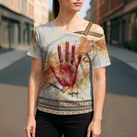 Native American Red Handprint Cross Shoulder Shirt Watercolor Paint Splash and Brave Horse Art - Wonder Print Shop