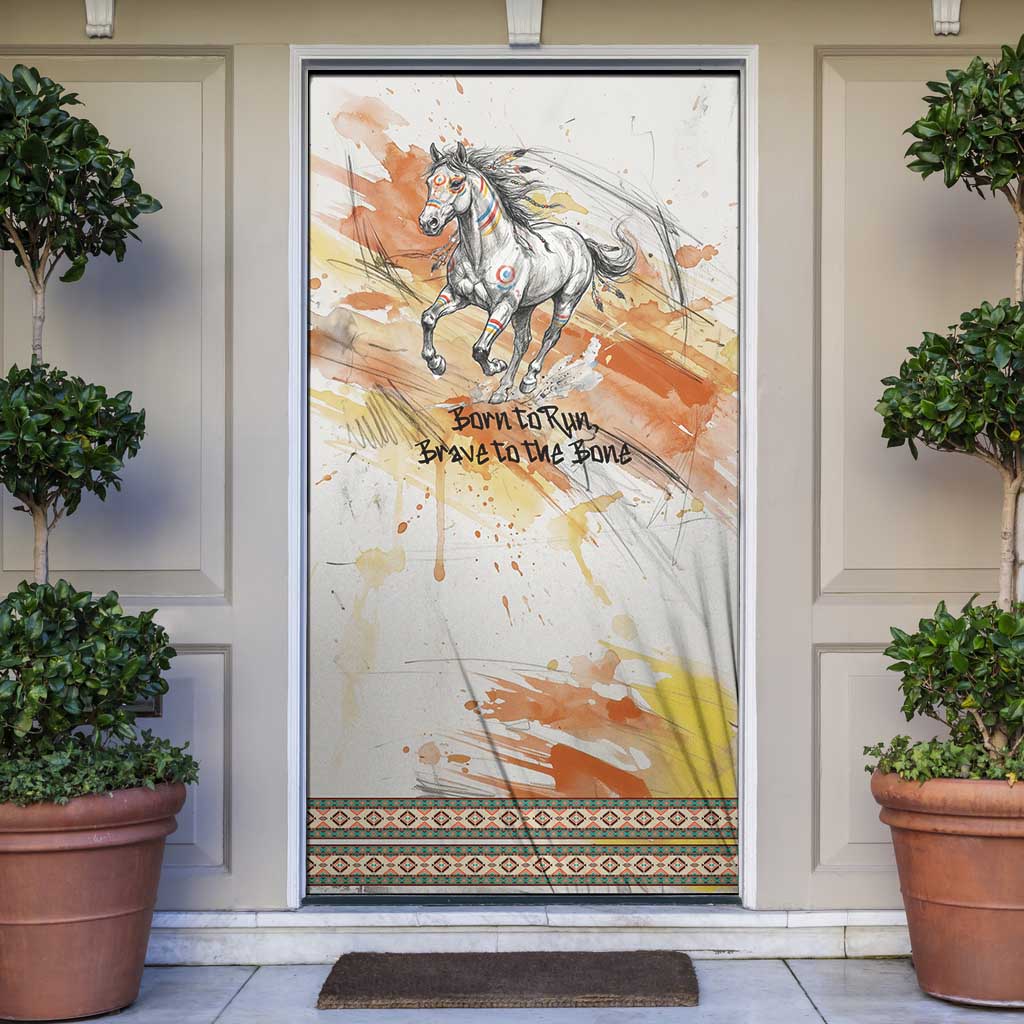 Native American Red Handprint Door Cover Watercolor Paint Splash and Brave Horse Art - Wonder Print Shop