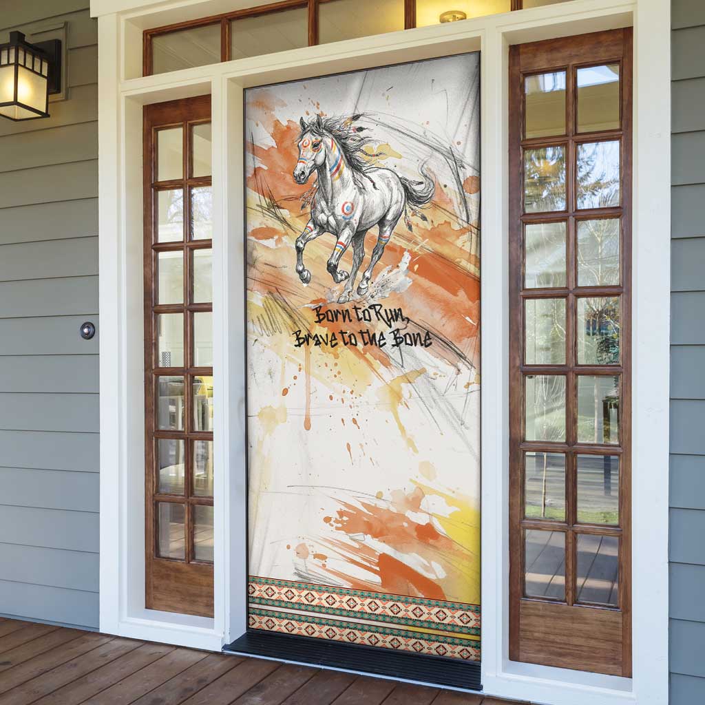 Native American Red Handprint Door Cover Watercolor Paint Splash and Brave Horse Art - Wonder Print Shop