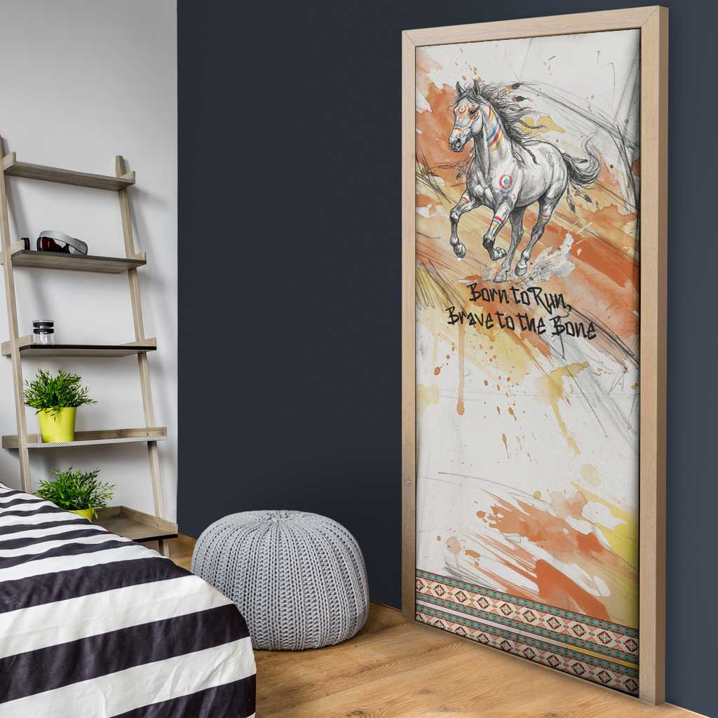 Native American Red Handprint Door Cover Watercolor Paint Splash and Brave Horse Art - Wonder Print Shop