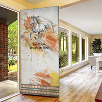 Native American Red Handprint Door Cover Watercolor Paint Splash and Brave Horse Art - Wonder Print Shop