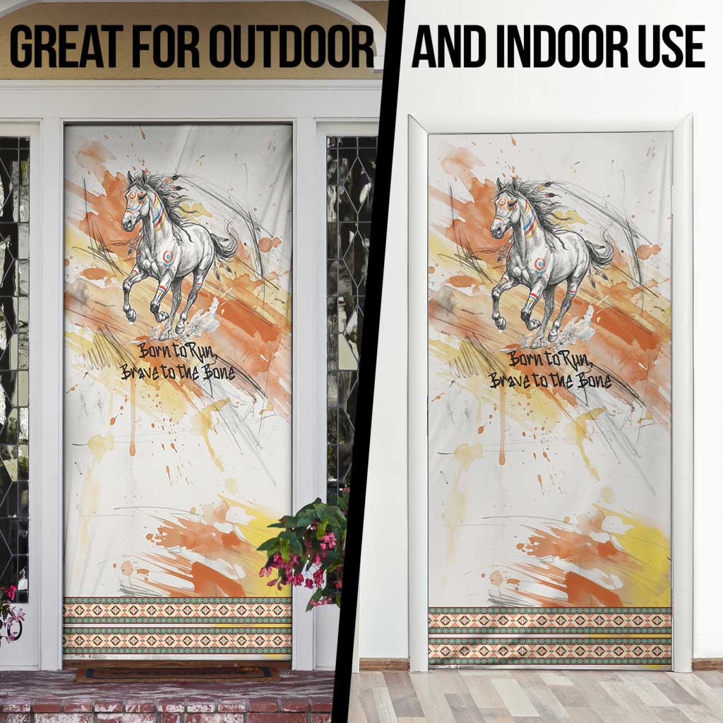 Native American Red Handprint Door Cover Watercolor Paint Splash and Brave Horse Art - Wonder Print Shop