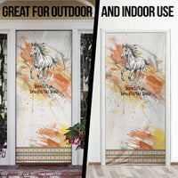 Native American Red Handprint Door Cover Watercolor Paint Splash and Brave Horse Art - Wonder Print Shop