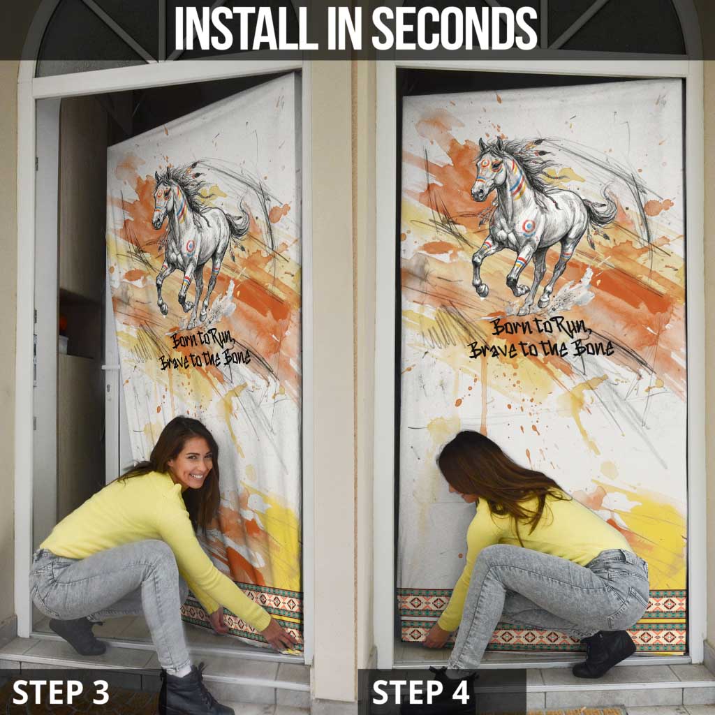Native American Red Handprint Door Cover Watercolor Paint Splash and Brave Horse Art - Wonder Print Shop