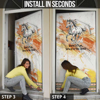 Native American Red Handprint Door Cover Watercolor Paint Splash and Brave Horse Art - Wonder Print Shop