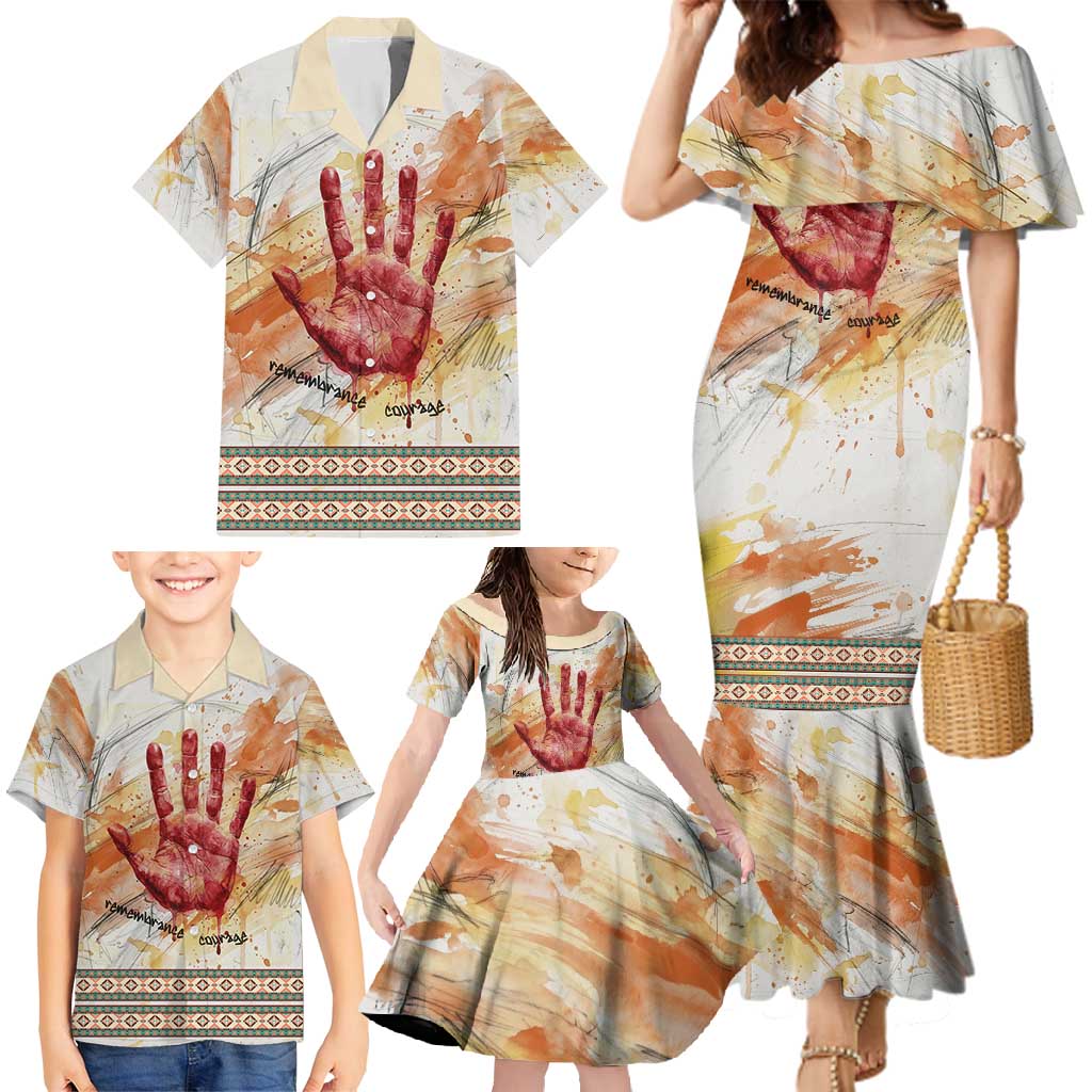Native American Red Handprint Family Matching Mermaid Dress and Hawaiian Shirt Watercolor Paint Splash and Brave Horse Art - Wonder Print Shop