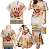 Native American Red Handprint Family Matching Mermaid Dress and Hawaiian Shirt Watercolor Paint Splash and Brave Horse Art - Wonder Print Shop