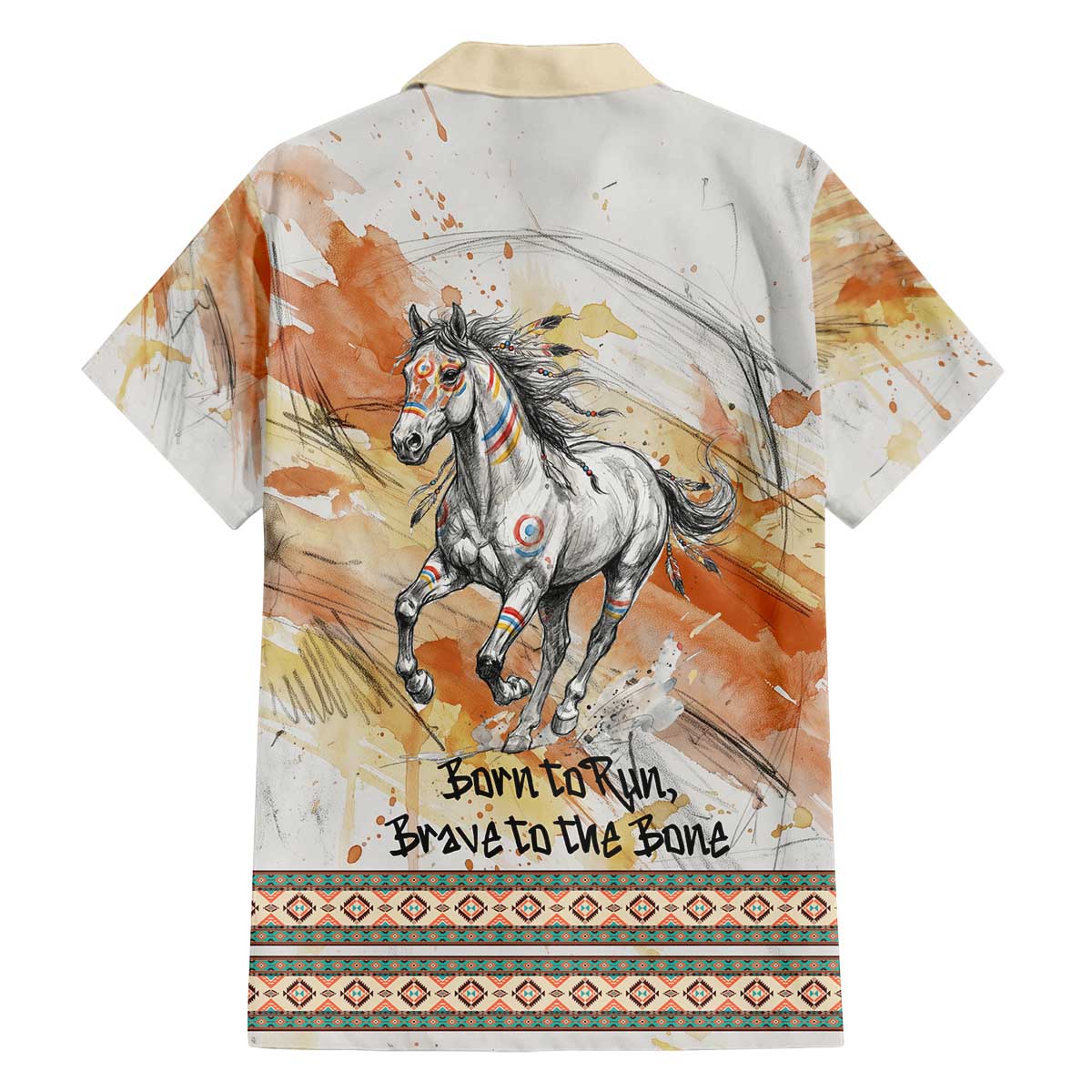 Native American Red Handprint Family Matching Off The Shoulder Long Sleeve Dress and Hawaiian Shirt Watercolor Paint Splash and Brave Horse Art - Wonder Print Shop