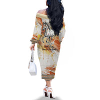 Native American Red Handprint Family Matching Off The Shoulder Long Sleeve Dress and Hawaiian Shirt Watercolor Paint Splash and Brave Horse Art - Wonder Print Shop