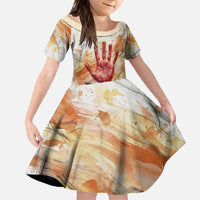Native American Red Handprint Family Matching Off Shoulder Maxi Dress and Hawaiian Shirt Watercolor Paint Splash and Brave Horse Art - Wonder Print Shop