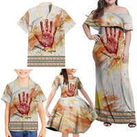 Native American Red Handprint Family Matching Off Shoulder Maxi Dress and Hawaiian Shirt Watercolor Paint Splash and Brave Horse Art - Wonder Print Shop