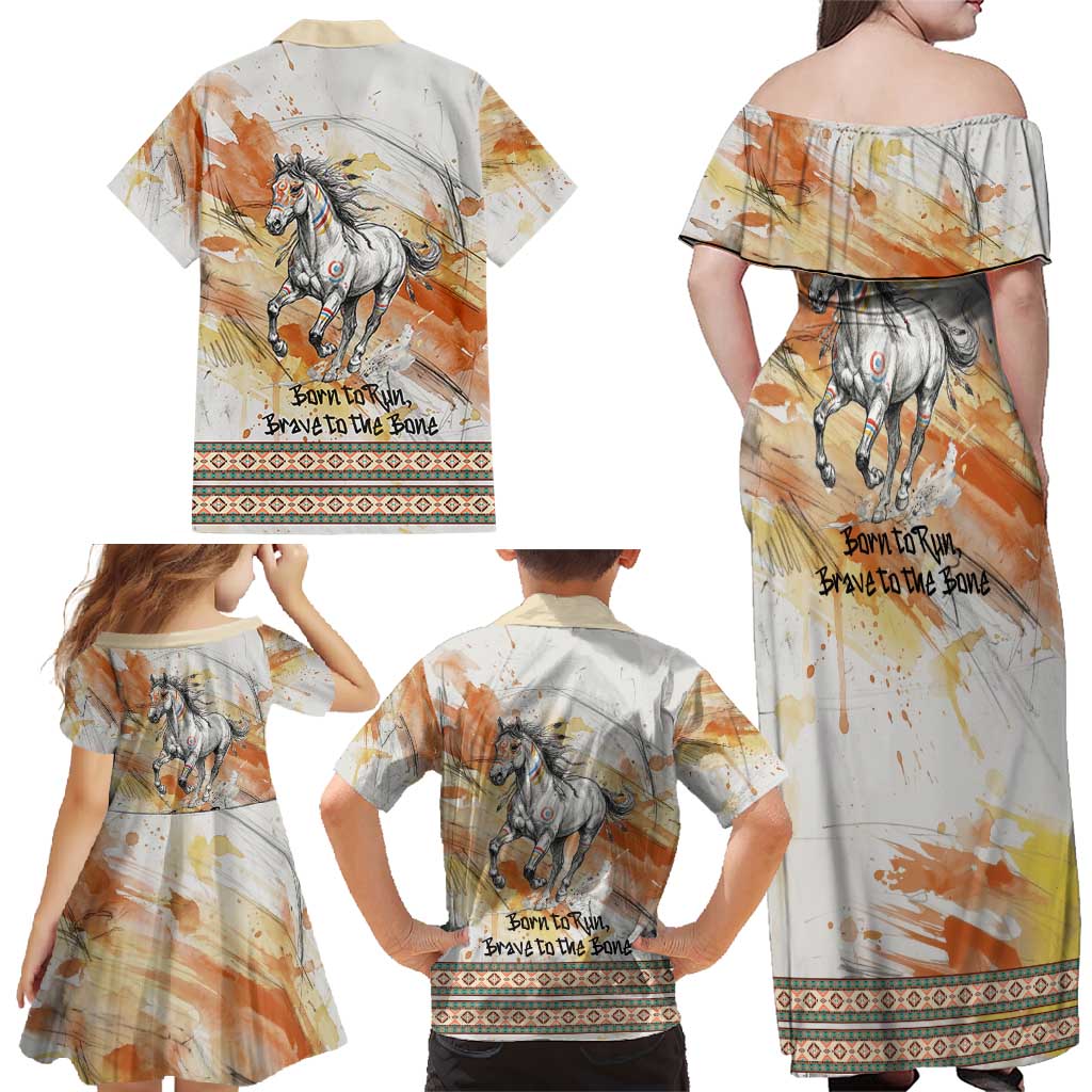 Native American Red Handprint Family Matching Off Shoulder Maxi Dress and Hawaiian Shirt Watercolor Paint Splash and Brave Horse Art - Wonder Print Shop