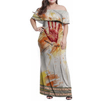 Native American Red Handprint Family Matching Off Shoulder Maxi Dress and Hawaiian Shirt Watercolor Paint Splash and Brave Horse Art - Wonder Print Shop