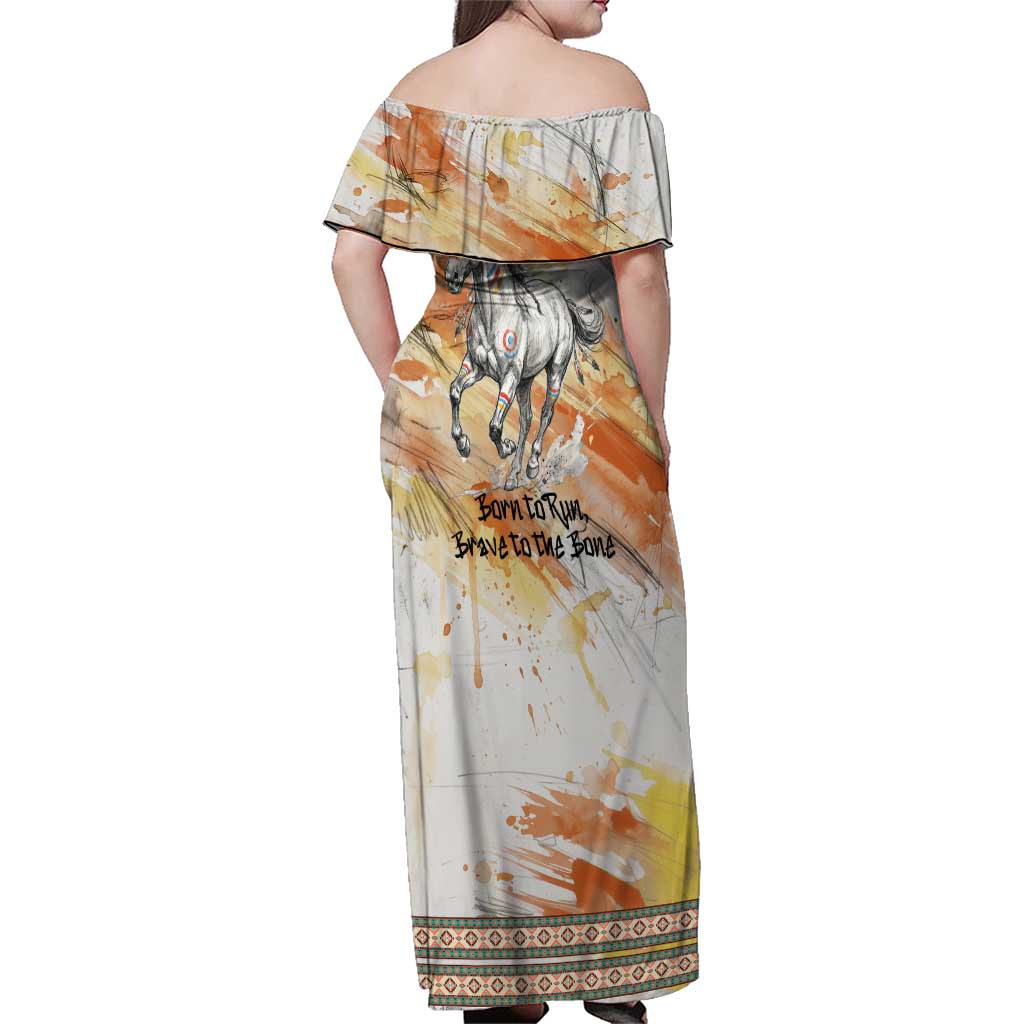 Native American Red Handprint Family Matching Off Shoulder Maxi Dress and Hawaiian Shirt Watercolor Paint Splash and Brave Horse Art - Wonder Print Shop