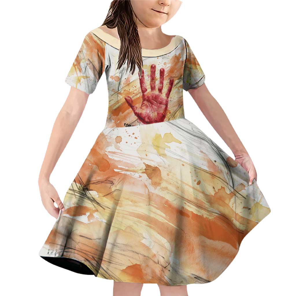 Native American Red Handprint Family Matching Off Shoulder Short Dress and Hawaiian Shirt Watercolor Paint Splash and Brave Horse Art - Wonder Print Shop