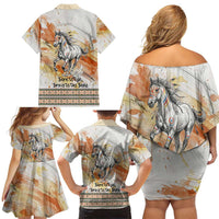 Native American Red Handprint Family Matching Off Shoulder Short Dress and Hawaiian Shirt Watercolor Paint Splash and Brave Horse Art - Wonder Print Shop