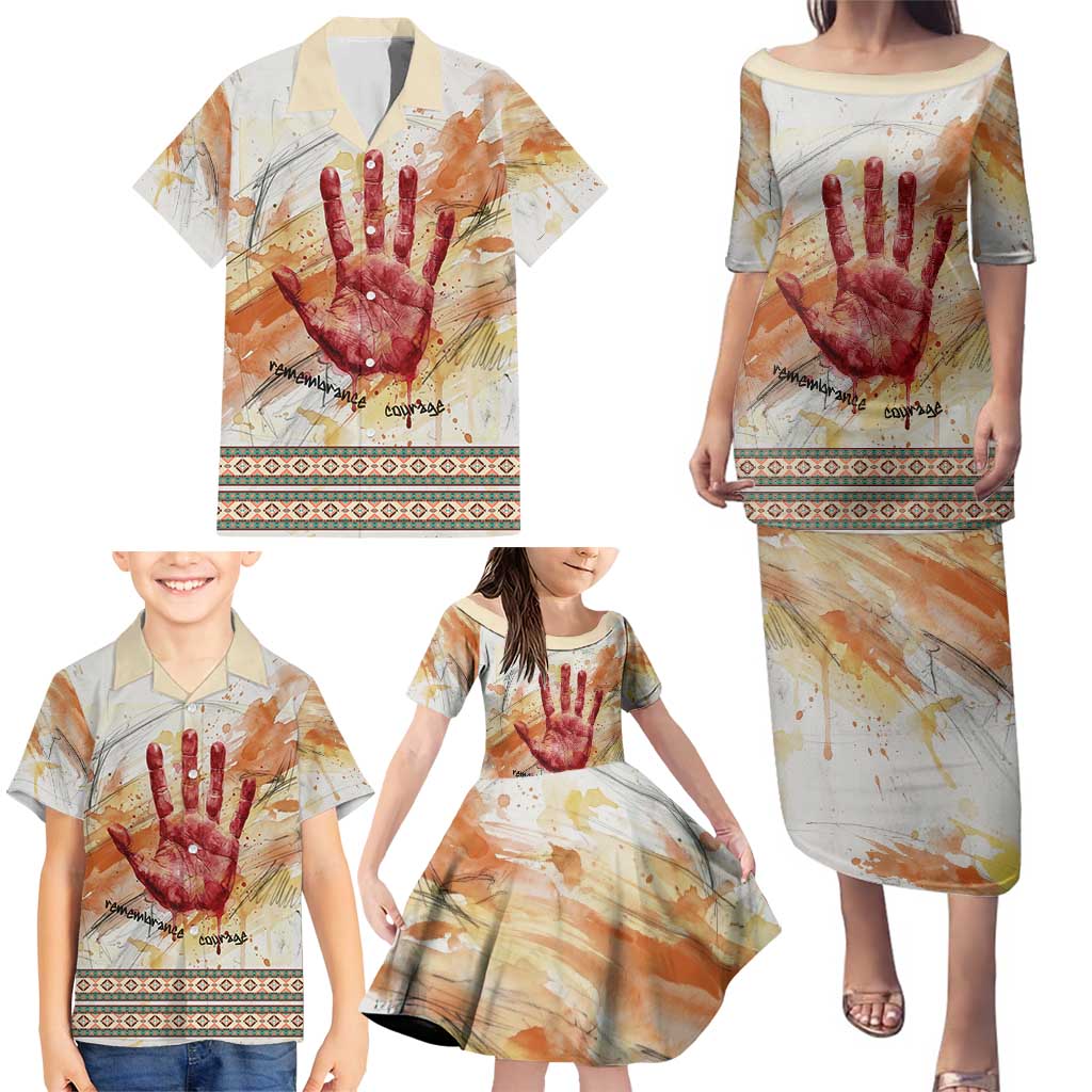 Native American Red Handprint Family Matching Puletasi and Hawaiian Shirt Watercolor Paint Splash and Brave Horse Art - Wonder Print Shop