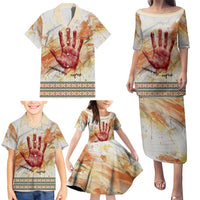 Native American Red Handprint Family Matching Puletasi and Hawaiian Shirt Watercolor Paint Splash and Brave Horse Art - Wonder Print Shop