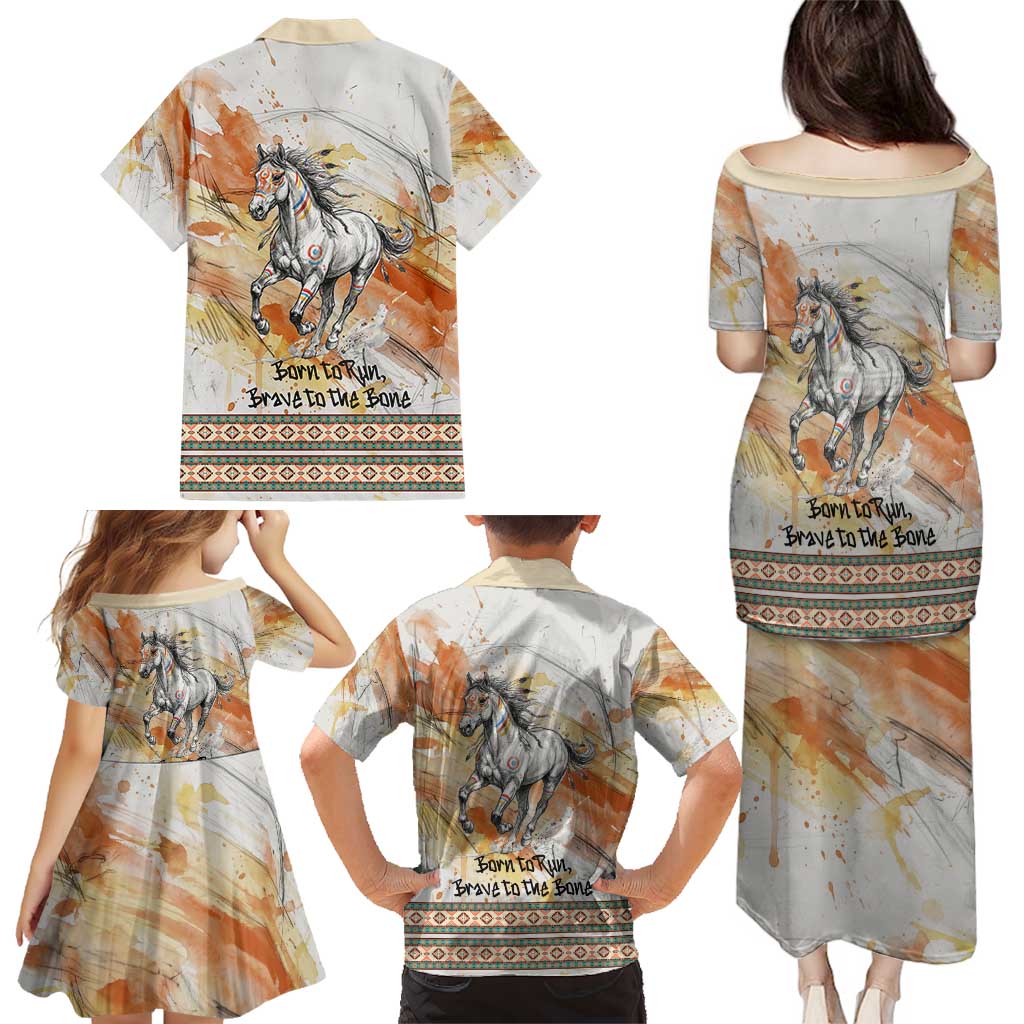 Native American Red Handprint Family Matching Puletasi and Hawaiian Shirt Watercolor Paint Splash and Brave Horse Art - Wonder Print Shop