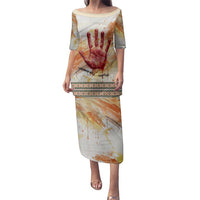 Native American Red Handprint Family Matching Puletasi and Hawaiian Shirt Watercolor Paint Splash and Brave Horse Art - Wonder Print Shop