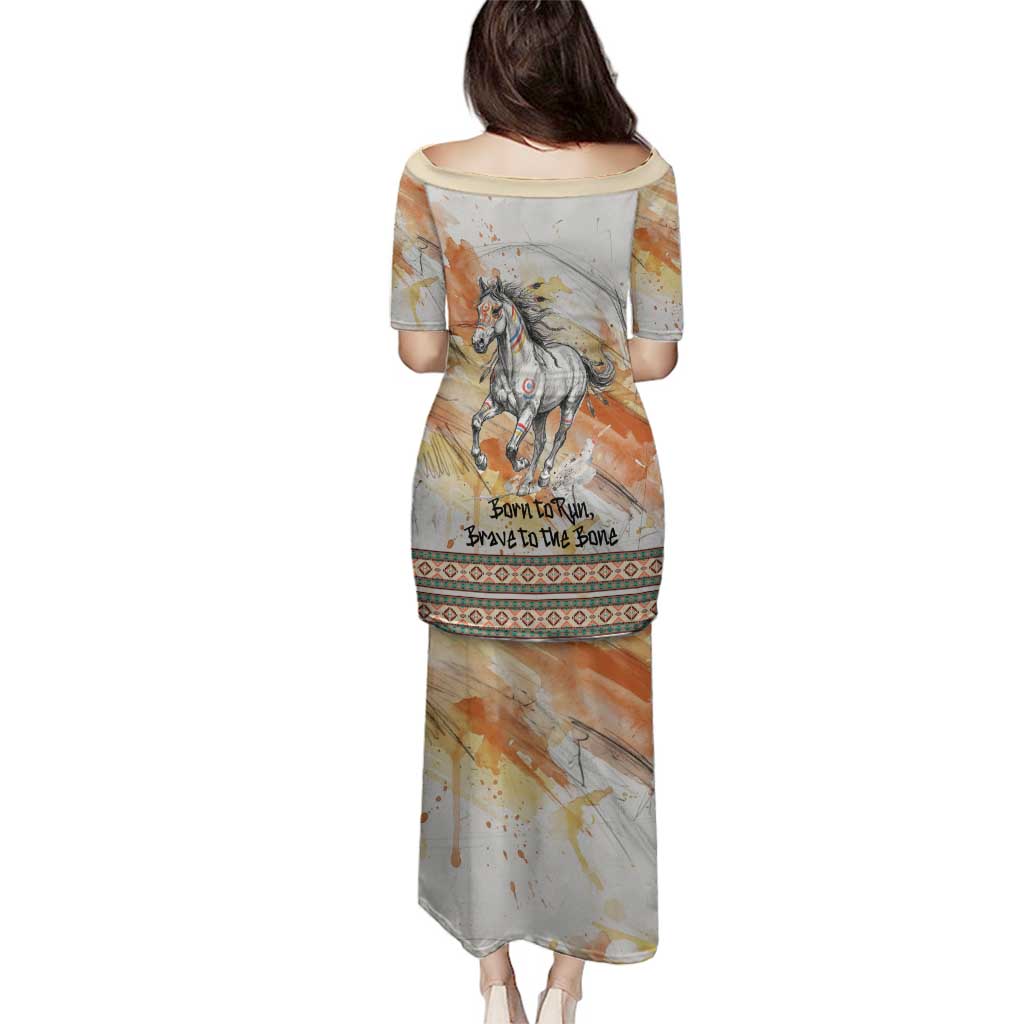 Native American Red Handprint Family Matching Puletasi and Hawaiian Shirt Watercolor Paint Splash and Brave Horse Art - Wonder Print Shop