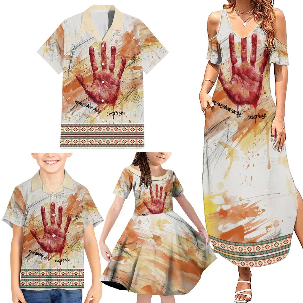 Native American Red Handprint Family Matching Summer Maxi Dress and Hawaiian Shirt Watercolor Paint Splash and Brave Horse Art - Wonder Print Shop