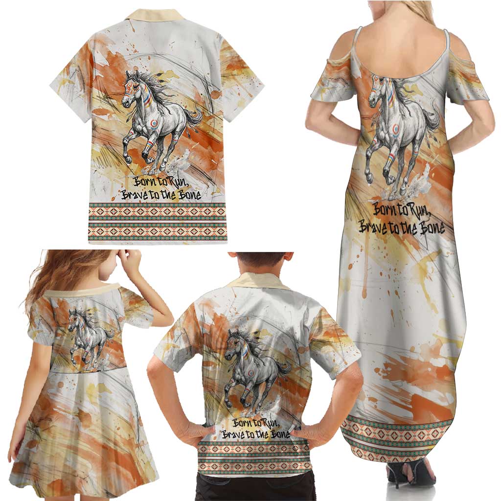 Native American Red Handprint Family Matching Summer Maxi Dress and Hawaiian Shirt Watercolor Paint Splash and Brave Horse Art - Wonder Print Shop