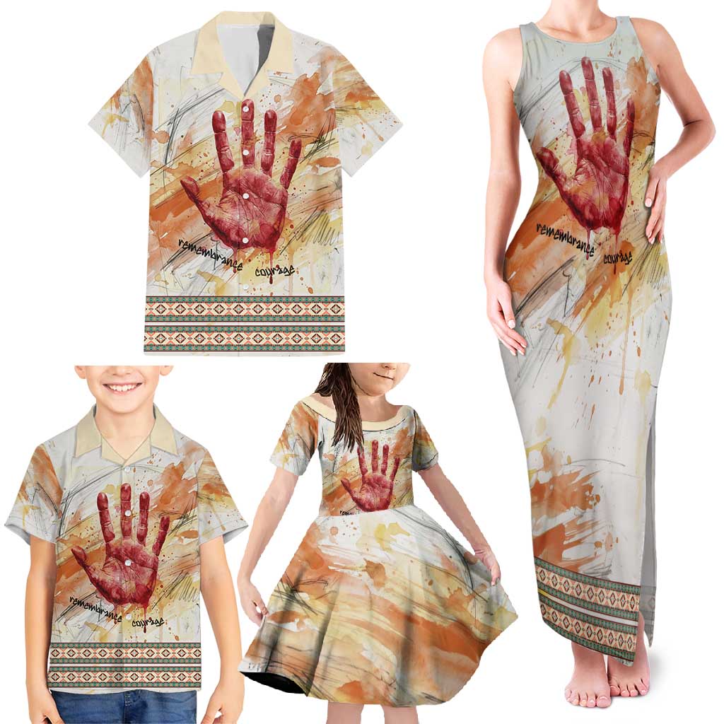 Native American Red Handprint Family Matching Tank Maxi Dress and Hawaiian Shirt Watercolor Paint Splash and Brave Horse Art - Wonder Print Shop