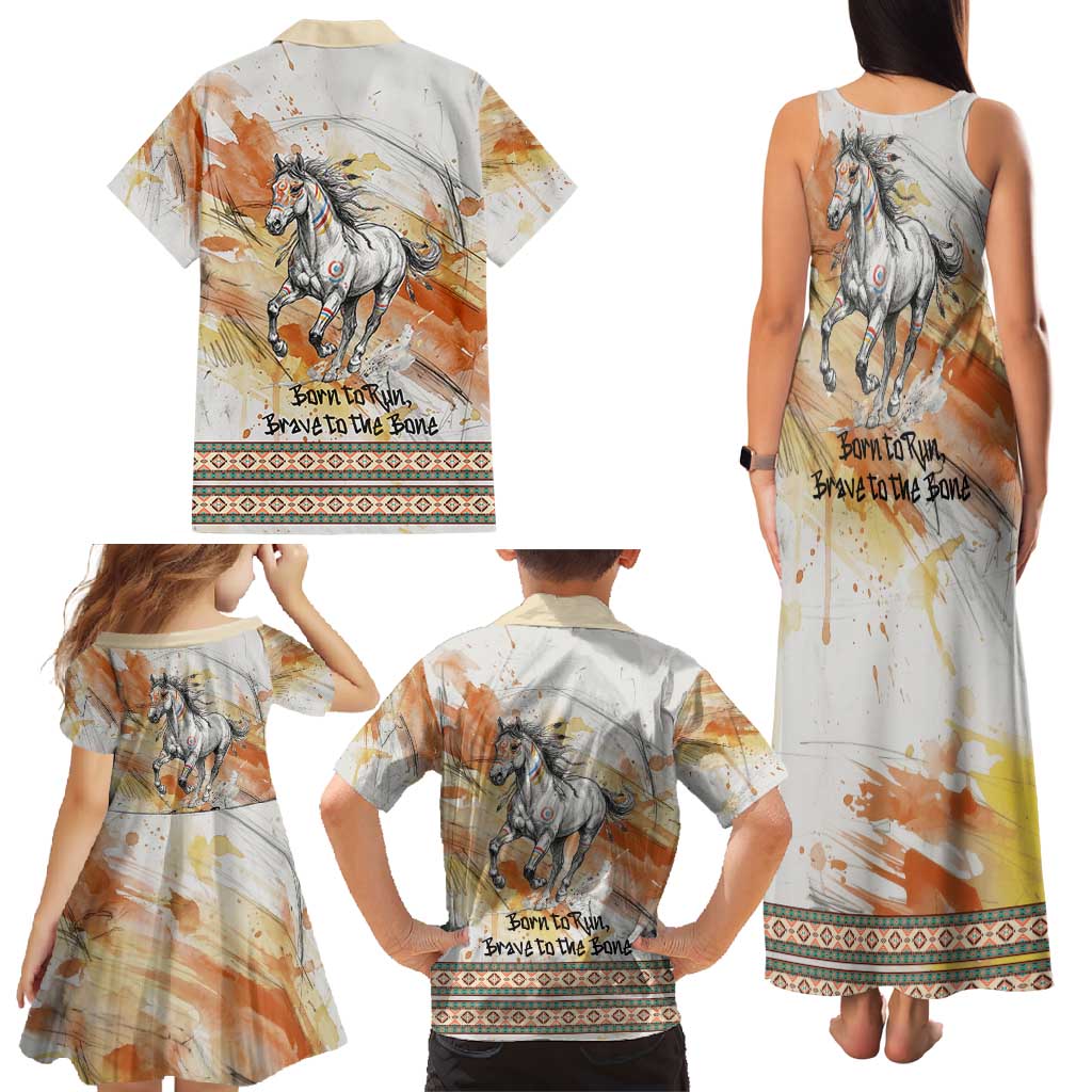 Native American Red Handprint Family Matching Tank Maxi Dress and Hawaiian Shirt Watercolor Paint Splash and Brave Horse Art - Wonder Print Shop