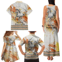 Native American Red Handprint Family Matching Tank Maxi Dress and Hawaiian Shirt Watercolor Paint Splash and Brave Horse Art - Wonder Print Shop